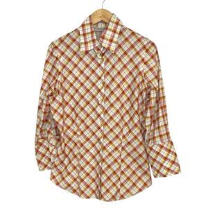 Farinaz Taghavi Orange & Yellow Plaid Button-Up Shirt, 10